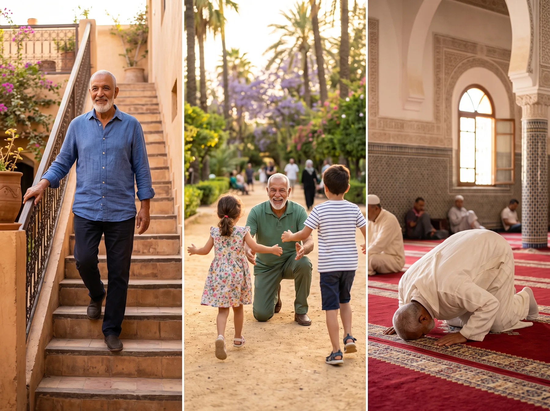 رجل مسن كيطلع الدروج، كيلعب مع الدراري وكيصلي بلا وجع